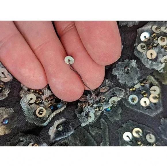 Iridescent Gray Velvet Hand Beaded Lux Evening Gown - Picture 7 of 16